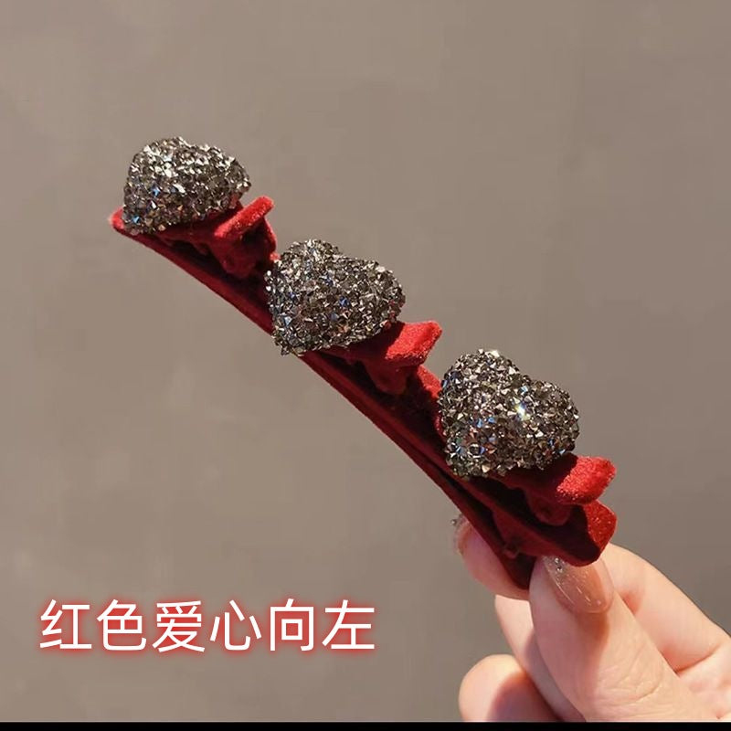 Wholesale Flocked Heart Hairpin New Year Bangs Hairpin Full Diamond Hairpin